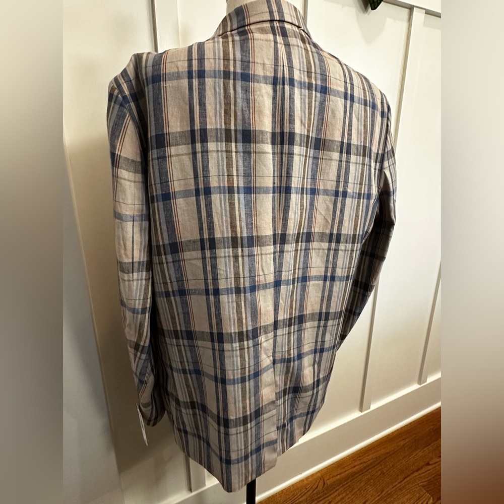 LAUREN Ralph Lauren Lassiter 100% Linen Blue, Brown and Tan Plaid Blazer, 46R - Picture 6 of 11